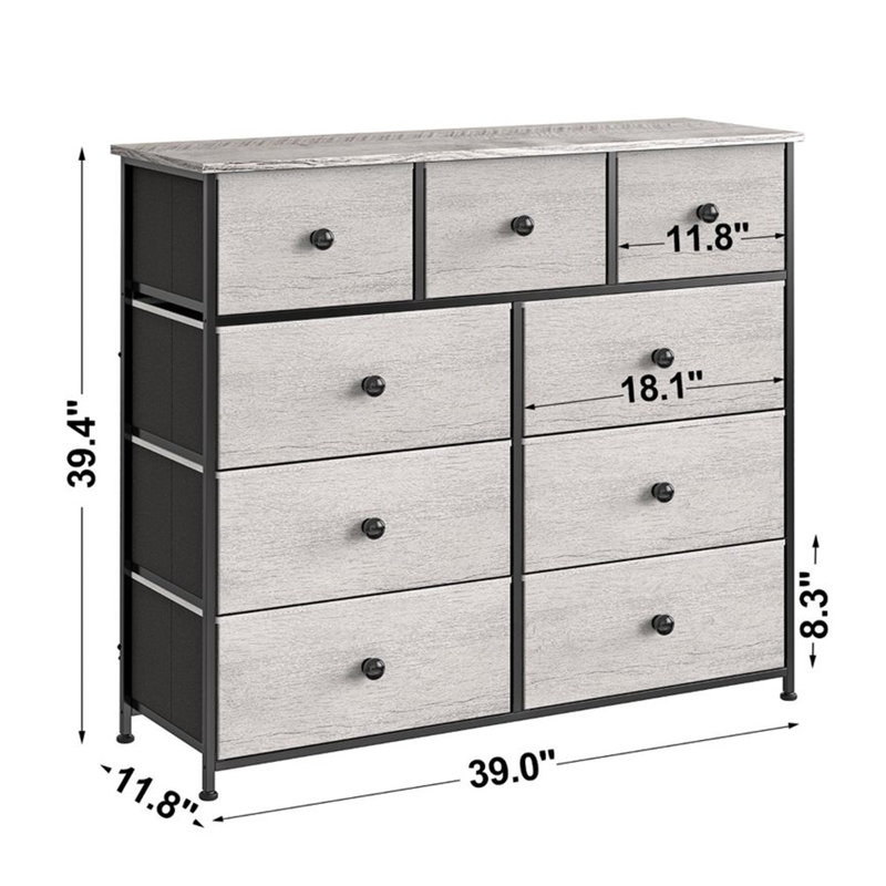 Steel 9 - Drawer Dresser, Dark Taupe