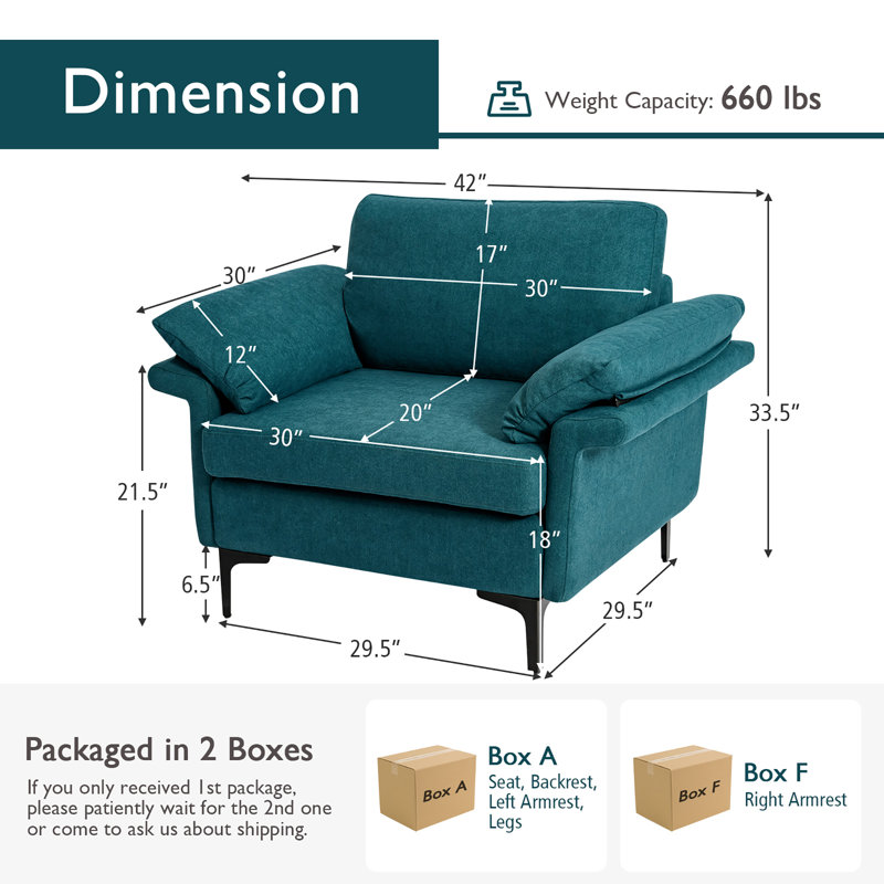 Justian Upholstered 42'' Sofa, Blue Fabric