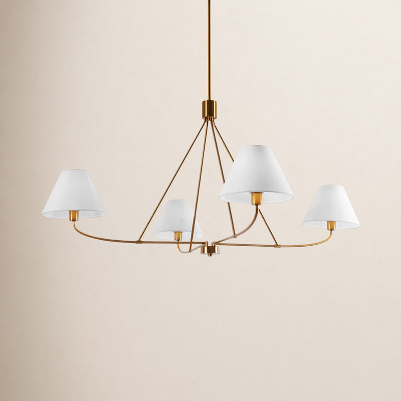Iron 4-Light Chandelier, Cuivre Laiton ; Ou