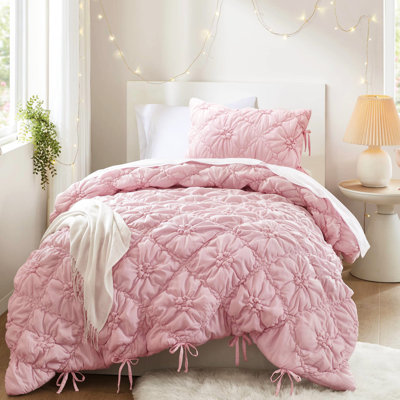 Couette 2 pièces pour lit simple, ornée de broderies décontractées et de liens décoratifs, en microfibre moelleuse et confortable, matière respirante, adaptée à toutes les saisons, indice de chaleur 100, pour femme, en 2 pièces, jolis motifs floraux.