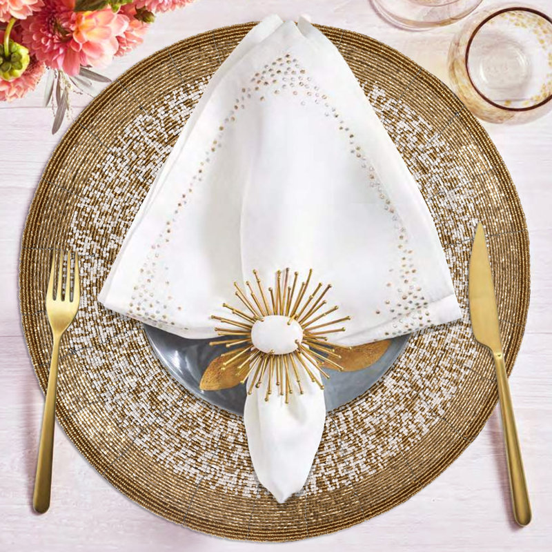 Gold and White Beaded Round Placemats Set of 4
