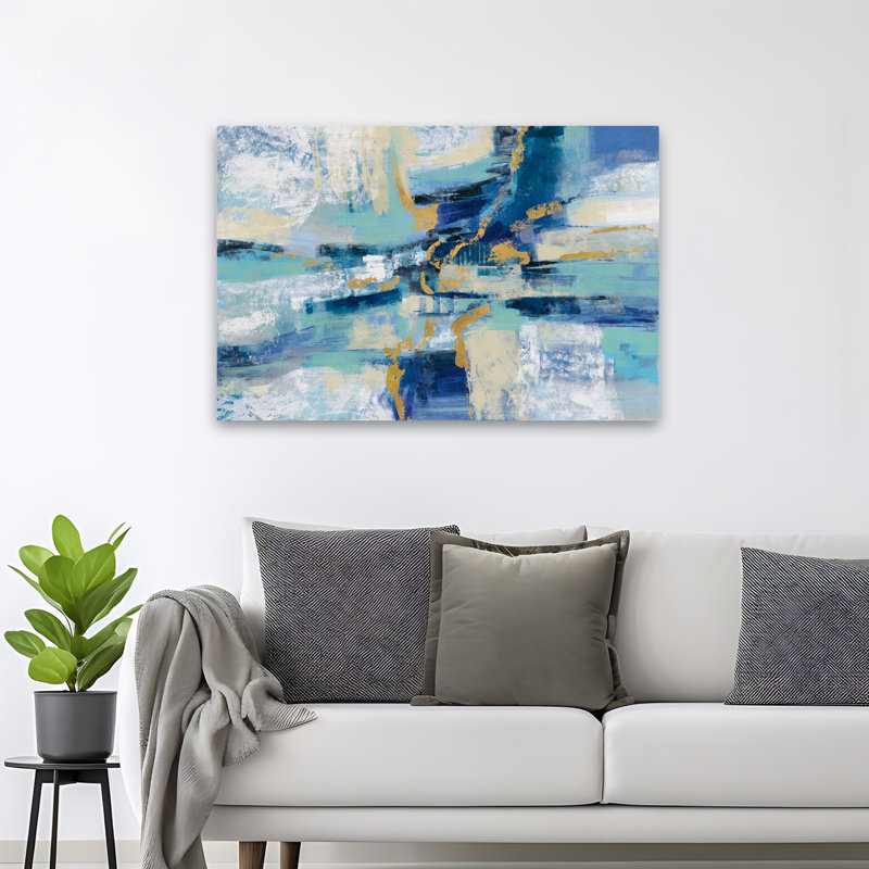 Wave Breaker - Abstrait aqua noir bleu, H 48 po x l 32 po