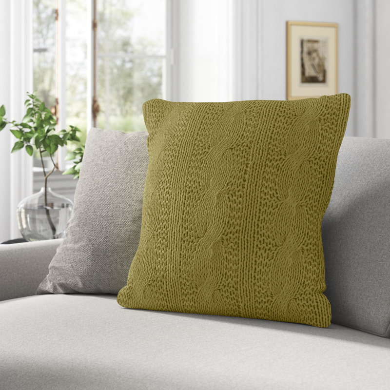 Aryaz Cable Knit Cotton Feather Throw Pillow, Grass