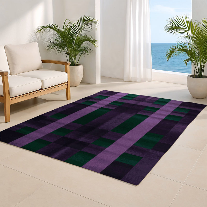 Tapis intérieur / extérieur mauve à carreaux, Rectangulaire 2 pi x 3 pi