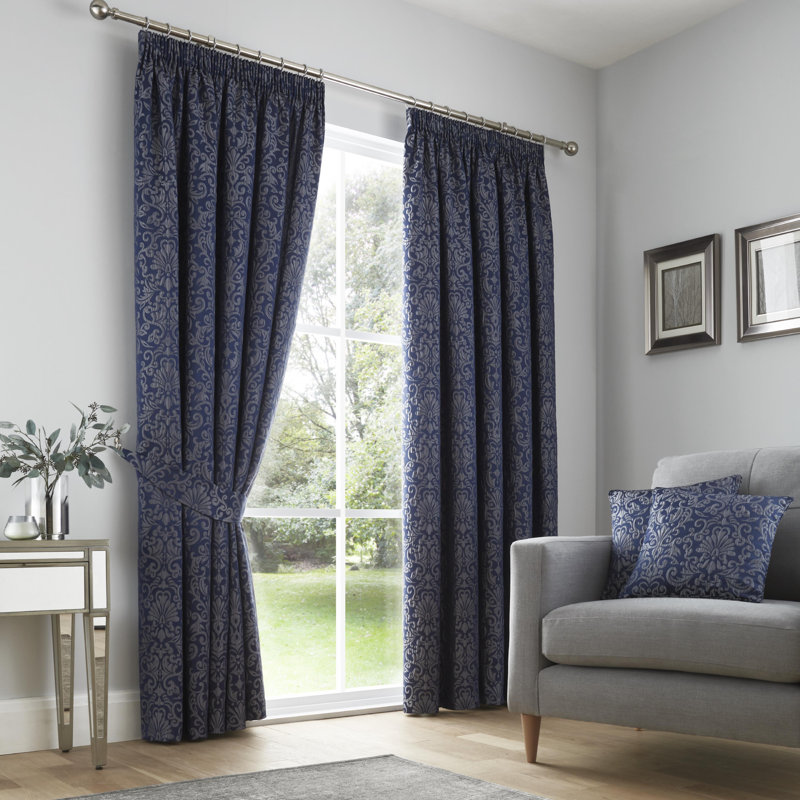 Lamina Room Darkening Curtain Pair, Navy, Width 229 x Drop 183cm