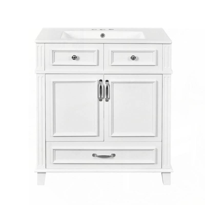 Meuble-lavabo de style rétro avec construction robuste et rangement dissimulé, Blanc