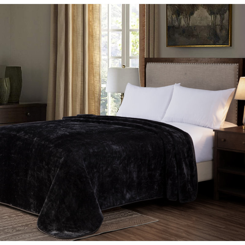 King Black Knitted Faux Mink Reversible Blanket