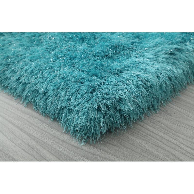 Tapis bleu sarcelle à poils longs Tyrese, Rectangle 3 pi x 5 pi