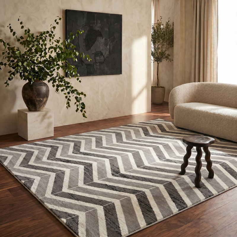 Tapis abstrait gris, Rectangle 6 pi 6 po x 9 pi 4 po