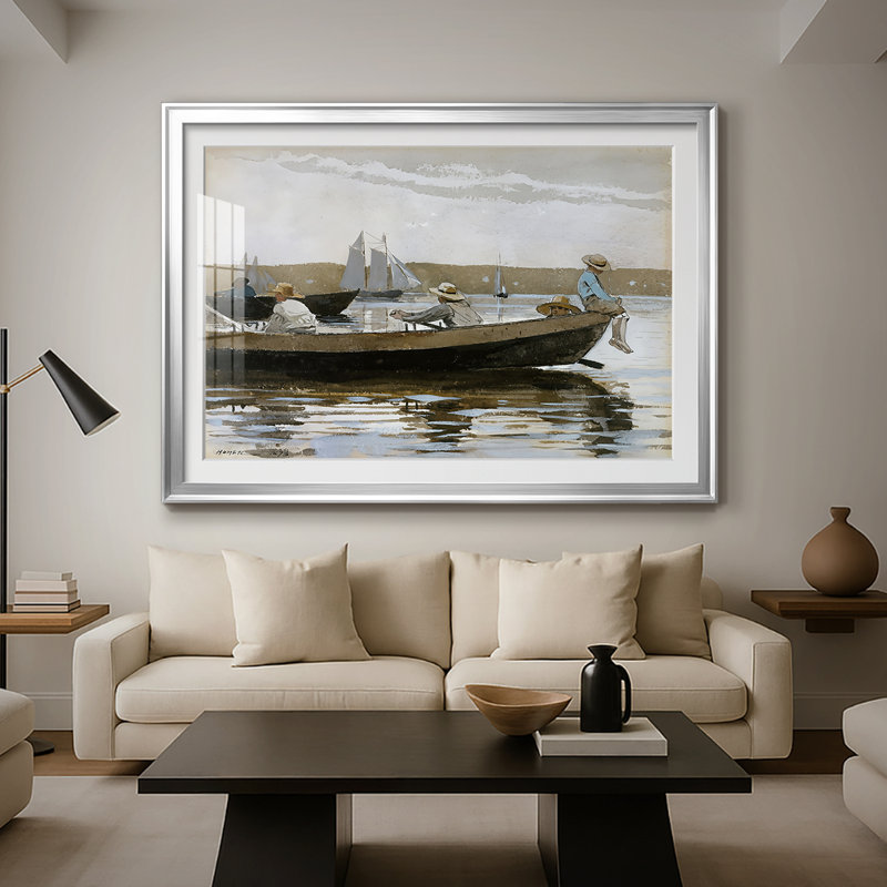 Garçons dans un Dory-Winslow Homer, reproduction encadrée avec passe-partout et verre - 1873, 26,5 x 36,5, Argent