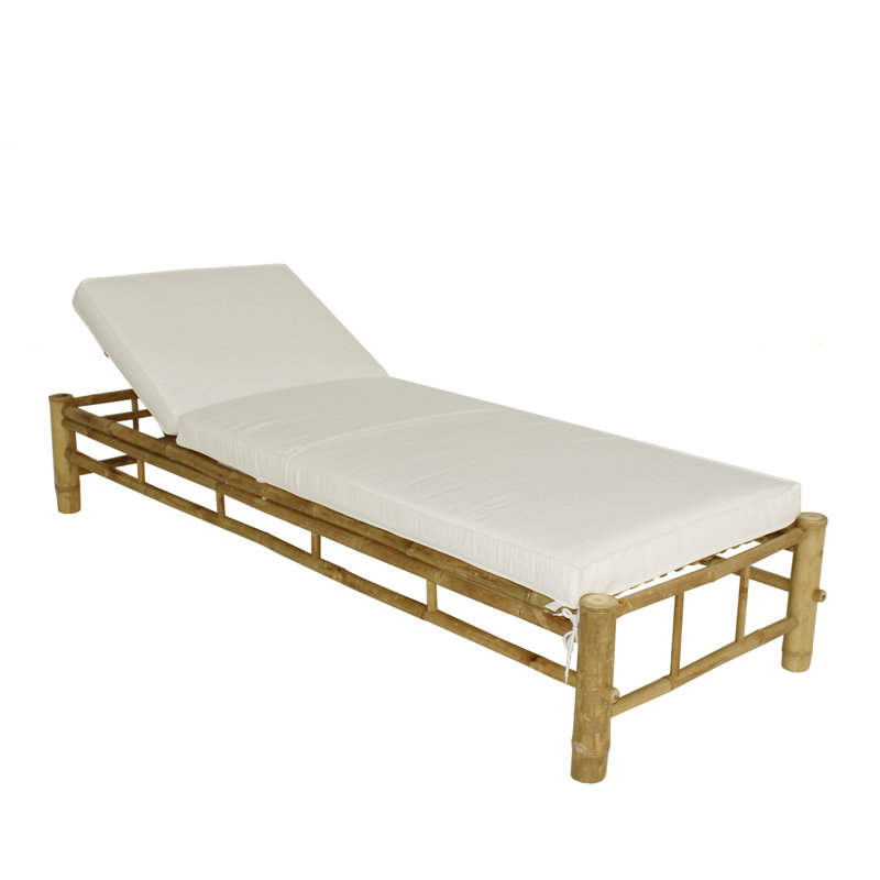 Irving Outdoor Bamboo Wood Chaise Lounge , Cushion Included, White