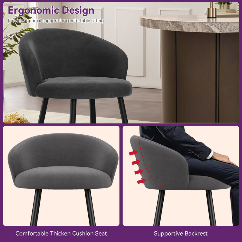 Upholstered Counter Stool With Metal Frame, Ivory, Counter Stool (24” Seat Height), 2