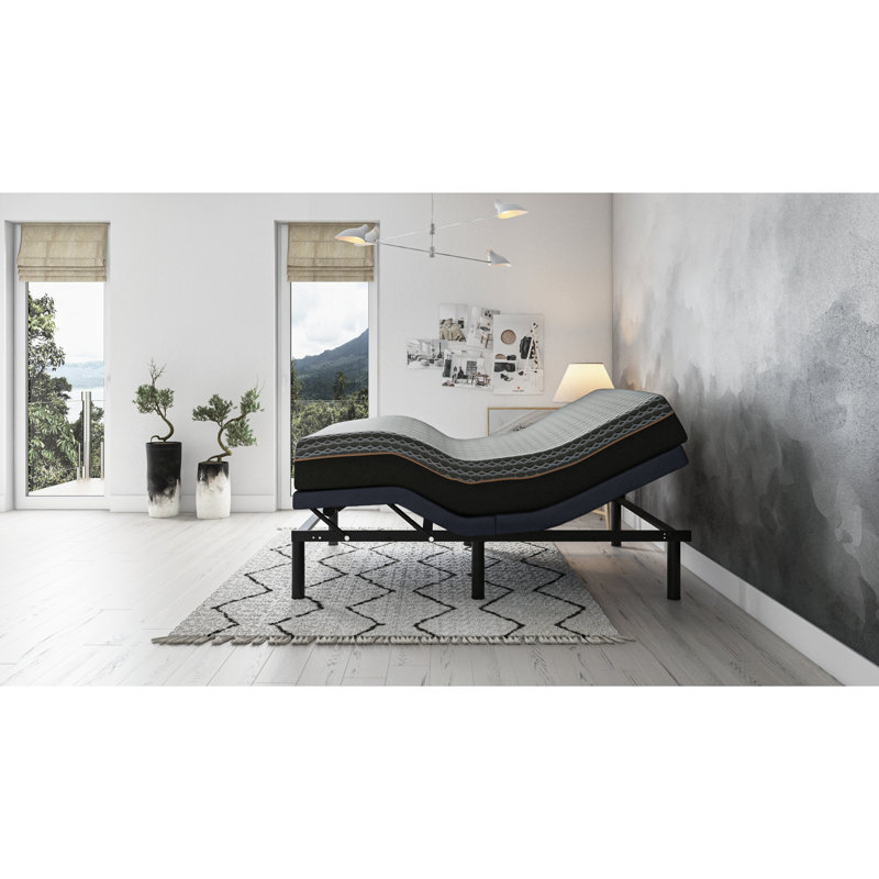 Queen Adjustable Bed Base Os3, Head & Foot Position Changes, 3 Vibration Options, 850lb Weight Capacity, Blue , Settings,