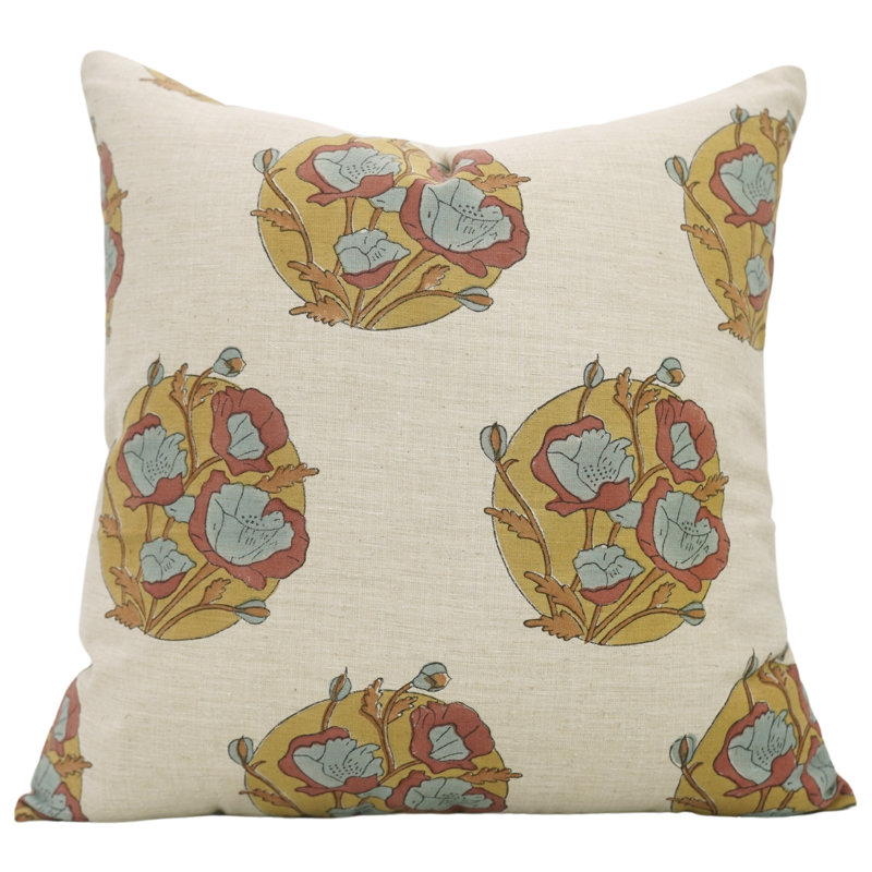 Artisan Floral Block Print Cushion Cover Boho Style Decorative Pillowcase for Living Room & Bedroom, Square, 26"H x 26"W
