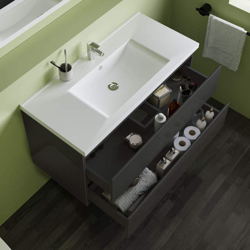 Beshir 990mm Single Bathroom Vanity with Drop In Ceramic Basin, Anthracite