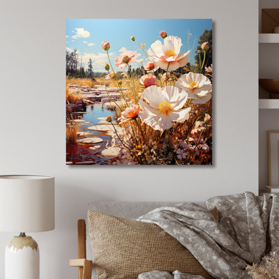 Fleurs blanches et jaunes «Wander Meadow» - Art mural fleurs sauvages