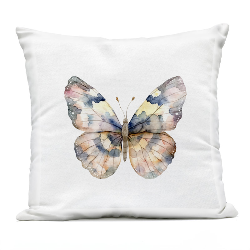 Coussin d'extérieur Traditional Traditional Watercolor Butterfly, par Kim Allen, 18 x 7 x 18, Simple, Beige papillon 1