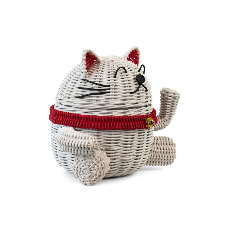 Panier de rangement en rotin Lucky Cat avec couvercle et bac décoratif pour la maison