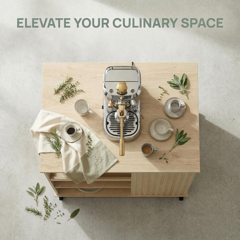 Chariot pour îlot de cuisine 39 po avec support à vin, tiroir de rangement, tablettes réglables, roulettes verrouillables, finition bois naturel 39 po