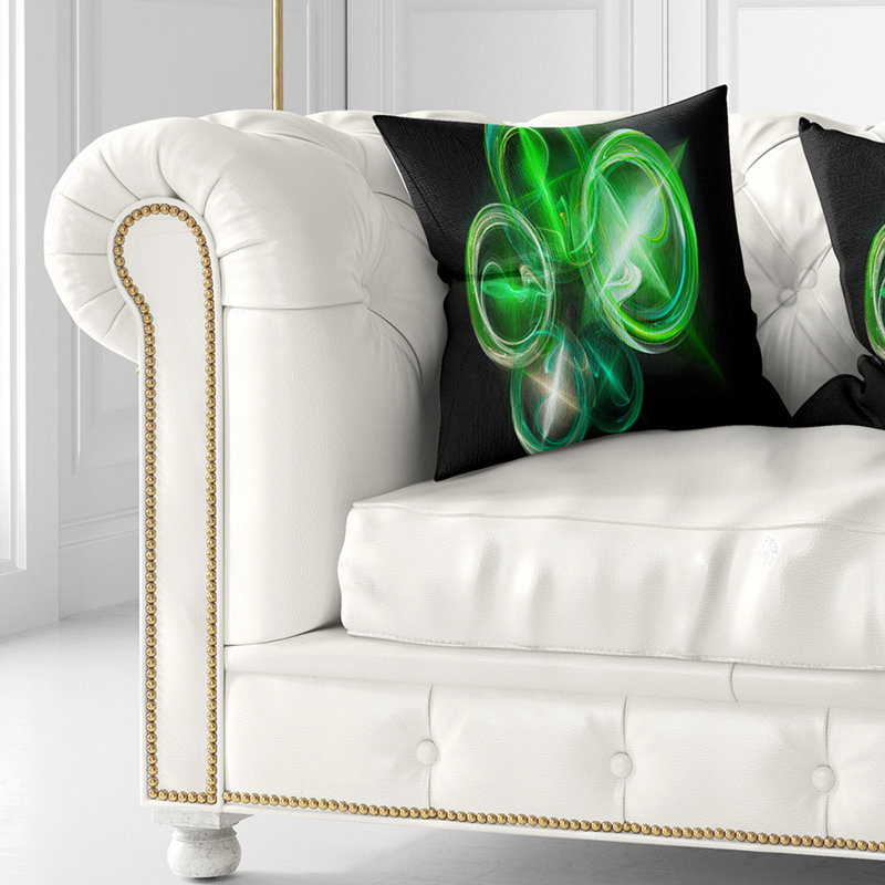 Bureau Fractal - Coussin imprimé abstrait, 18 po x 18 po, Noir