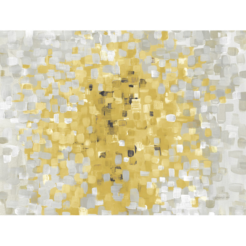 Petits blocs, carrés, jaune, gris, blanc, abstrait, impressionniste, H 26 po x l 50 po x P 1,5 po