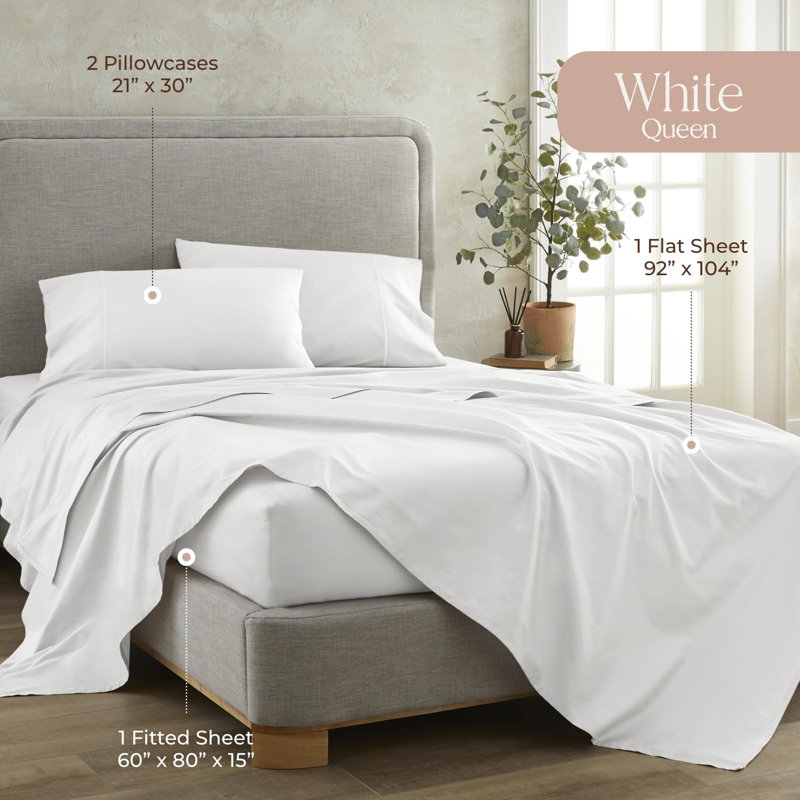 Whisper Organic 100% Organic Cotton Sheets Queen Size - Gots Certified Organic Bed Sheets With Deep Pocket & Breathable And Cozy Sateen Weave Gets Softer With Each Wash - Luxury 3 Piece Set (Queen White)