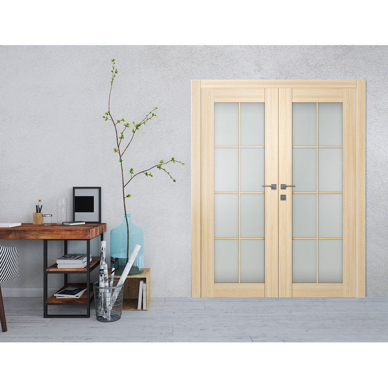 Portes doubles en bois manufacturé Avon 8 Lite, 71.75" x 79.37", Loire Ash, Réversible