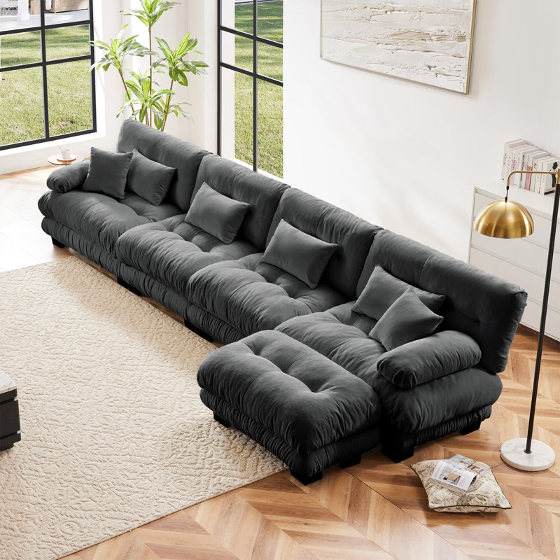 Canapé 2 places avec repose-pieds Chenille, Café clair, H 35,4 po x l 173,2 po x P 36 po