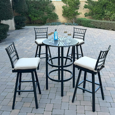Aluminum 5-Piece Patio Bar Set with 30'' Round Bar Table