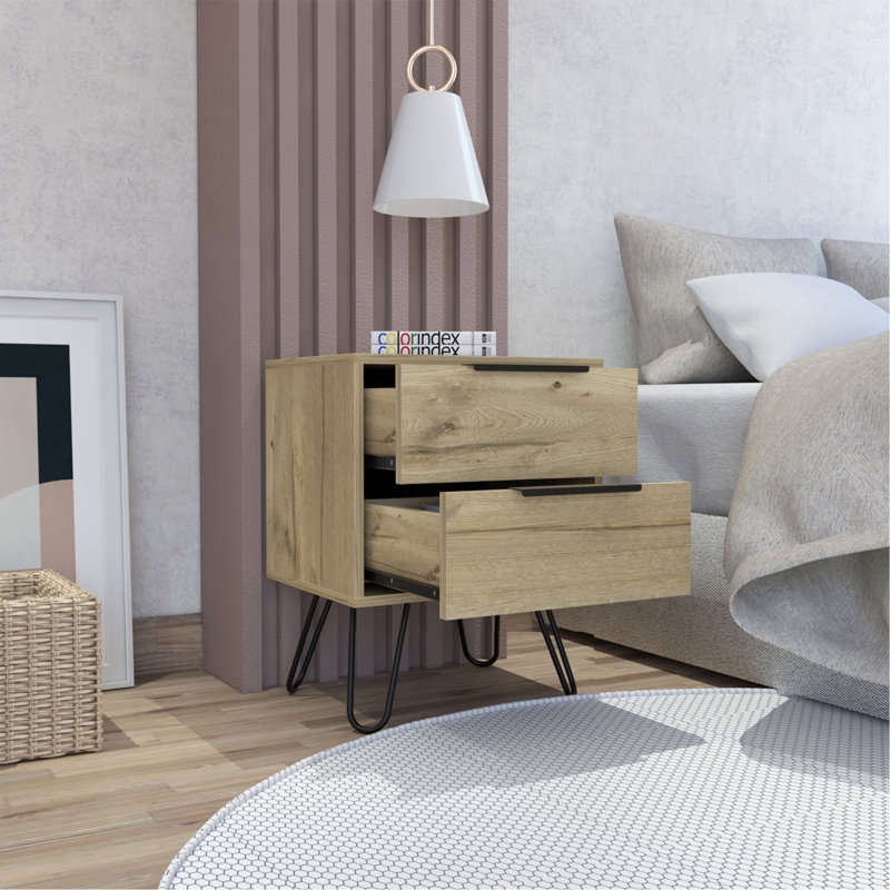 Light Oak 2-Drawer Rectangle Nightstand