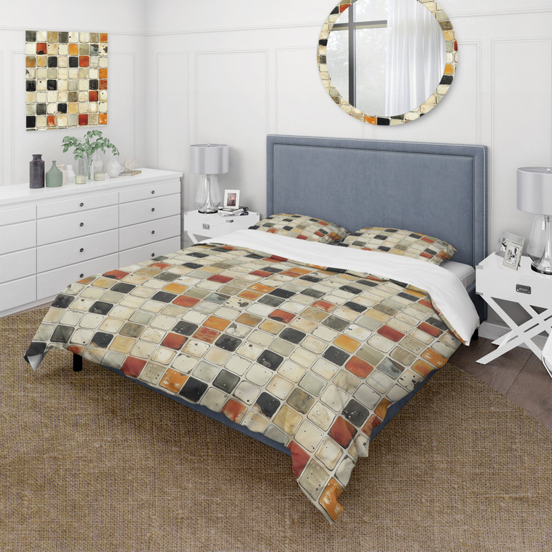 Ensemble de housse de couette beige clair Mid-Century Mosaic Tiles IV - Mid-Century