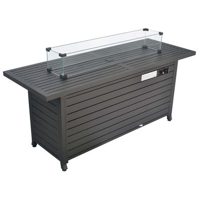 Table de foyer rectangulaire 50 000 BTU, 145 cm, propane, avec couvercle et pare-vent, acier bronze. Transformez votre jardin en un endroit magique : terrasse, patio, camping, fête. Propane 50 000 BTU. Créez une ambiance sereine.