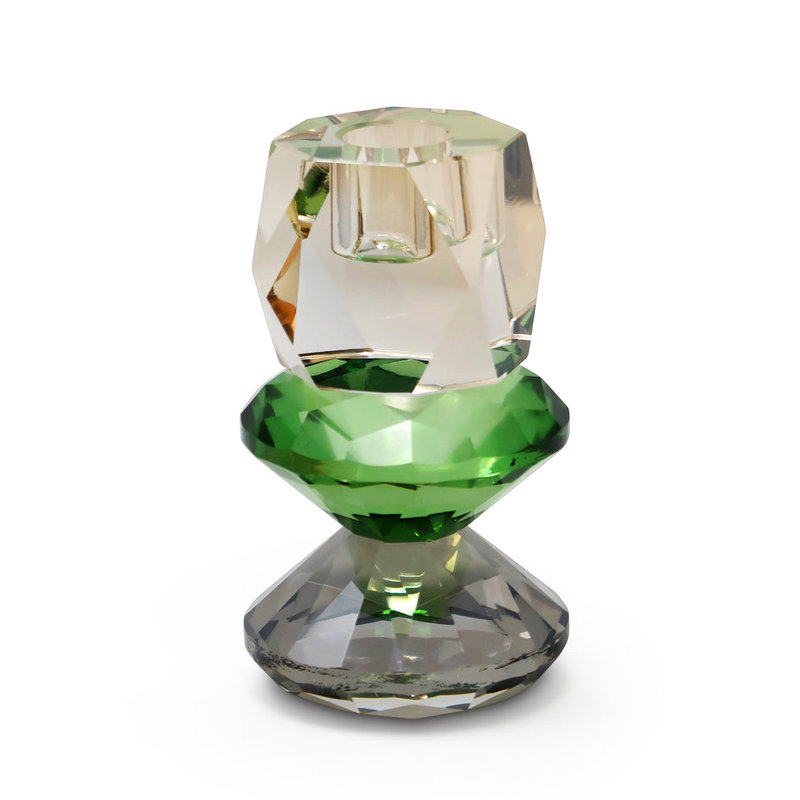 Tricolored Crystal Candlestick - Amber/Green/Pink