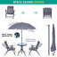 Ensemble repas 4 pièces avec parasol, table en verre et 2 chaises pliantes pour le jardin ou le balcon Miarah (gris)