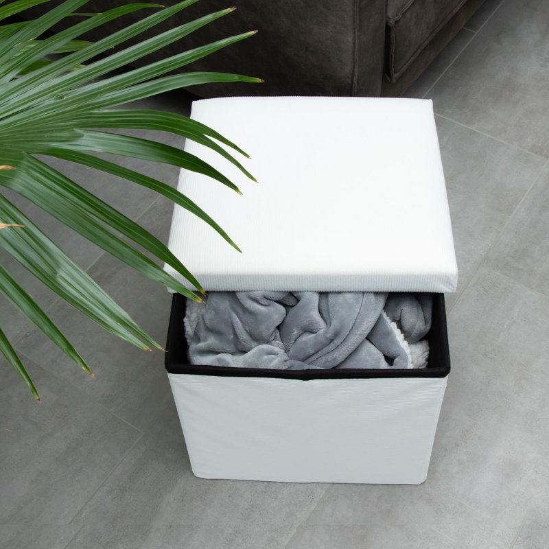 Rowel 38cm Wide Square Solid Colour Footstool Ottoman with Storage, White