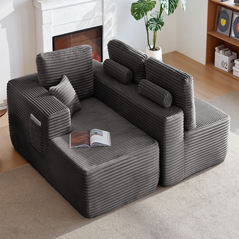 Left L Shaped Sectional Couch (Gray), Gray Corduroy