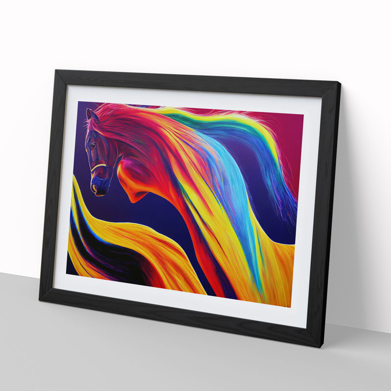 XH1022-6630X Painted Horse Abstract - Single Picture Frame Print, Black Framed, 46cm H x 64cm W x 2cm D