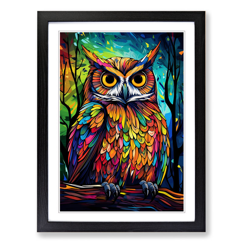 Owl Pop - Single Picture Frame Print on Wood, Black , 64cm H x 46cm W x 2cm D