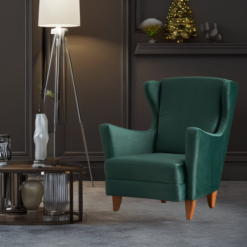 Fauteuil à oreilles Beech, Velours de polyester vert