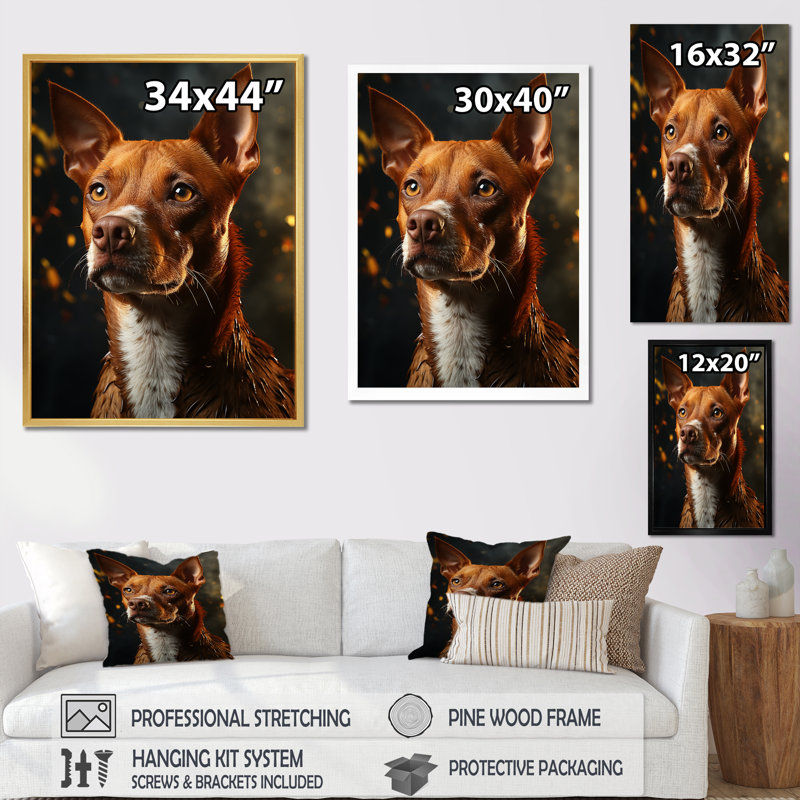 Chien Basenji Bliss III sur toile, Cadre doré simple, H 20 po x l 12 po x P 1 po