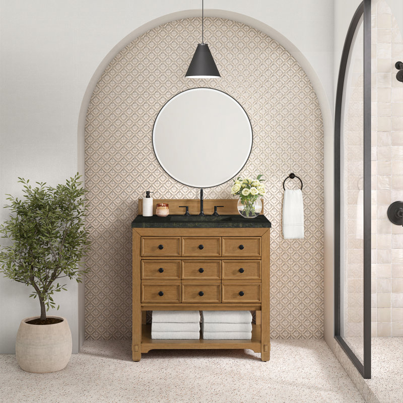 Malibu 36'' W Single Vanity, Widespread, Amber Birch, Phantome Eclos