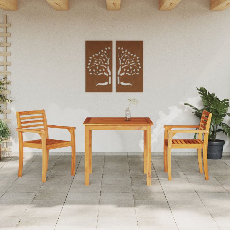 2 - Person Solid Wood Patio Dining Set Square Table