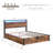 Lift-Up Storage Bed Frame, Size Bed Frame With Bookcase Headboard  LED Lights, Wooden Platform Bed Frame With Charging Station, No Spring Box Needed, Rustic Brown-92133805