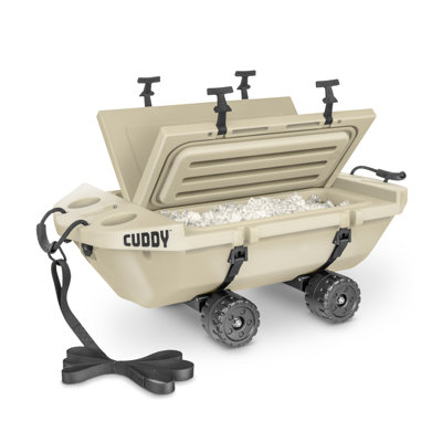 CUDDY Crawler Cooler with Wheels – 40 QT Amphibious Floating Cooler and Dry Storage Vessel - Tan
