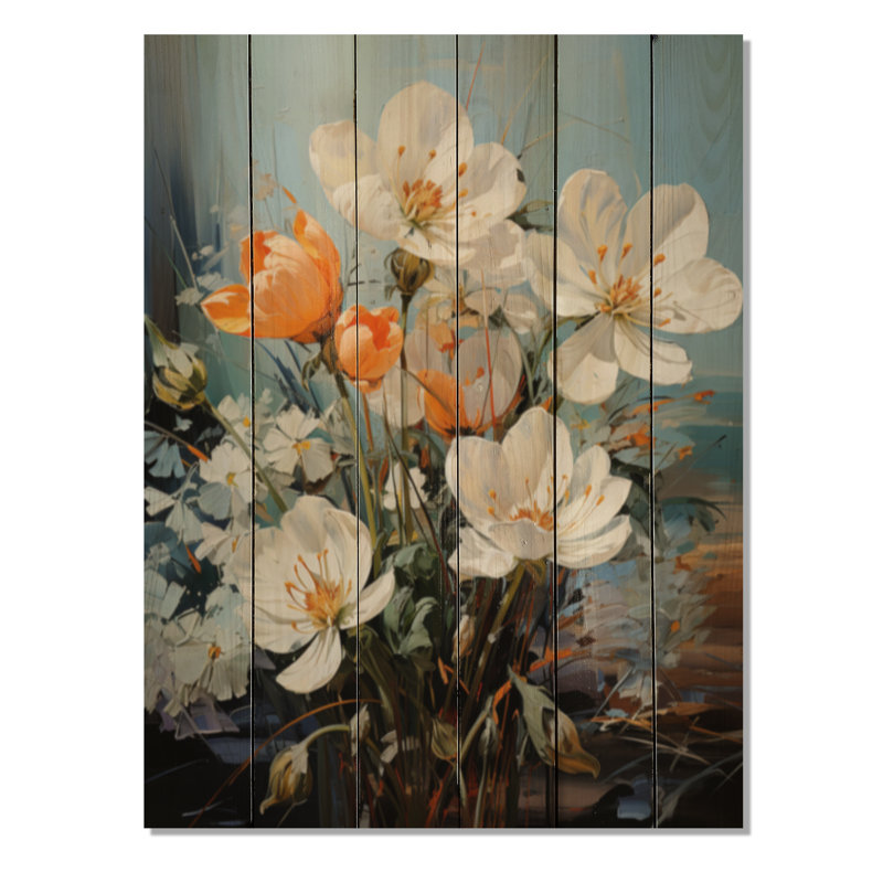 «White Orange Graceful Snowdrops Flowers III» sur impression sur bois, H 40 po x l 30 po x P 0,78 po