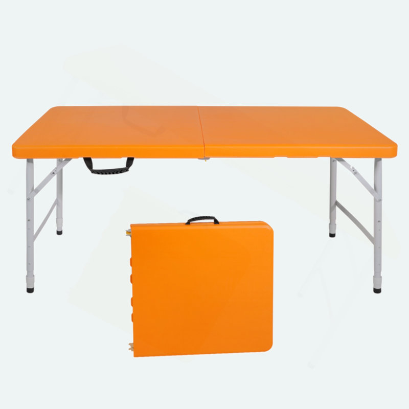 4Ft Rattan Folding Table For Indoor&Outdoor, Portable Foldable Table Rattan Plaited, White/Orange