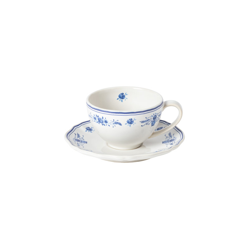 Vila Tea Cups And Saucers, White/Blue