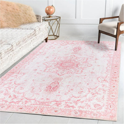 Tapis 5 x 7 - Tapis antidérapant à motif floral en nid d'abeille rétro - Tapis en laine synthétique rose plus doux et plus épais - Tapis pliables et lavables à la machine pour le salon, la chambre de bébé et le bureau à domicile