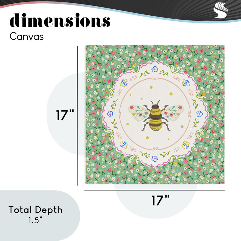 Spring Bee Delicate Florals Canvas, design by Abhinaya Sudharsam, 17" H x 17" W