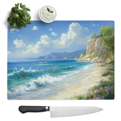 Seascape Ocean  Glass Chopping Board